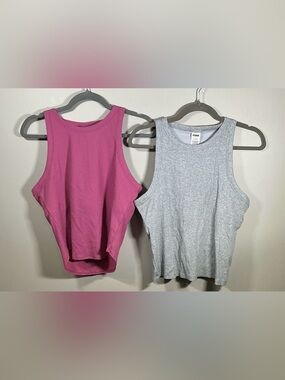 Bundle of 2 PINK Victoria’s Secret Ribbed Cropped Tank Tops XL NWT Built In Bra